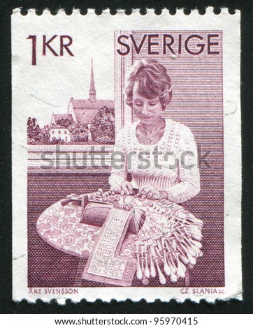 SWEDEN - CIRCA 1976: stamp printed by Sweden, shows Bobbin Lace Maker, circa 1976