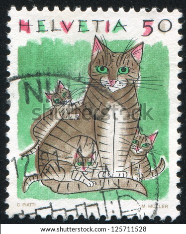 SWITZERLAND - CIRCA 1990: A stamp printed by Switzerland, shows House cats, Animals, circa 1990