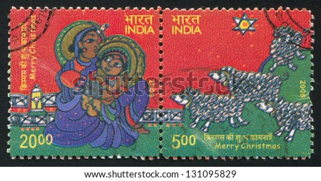 INDIA - CIRCA 2008: stamp printed by India, shows picture of mother and child, sheep, circa 2008