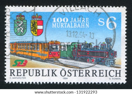 AUSTRIA - CIRCA 1994: stamp printed by Austria, shows electric and steam trains, circa 1994
