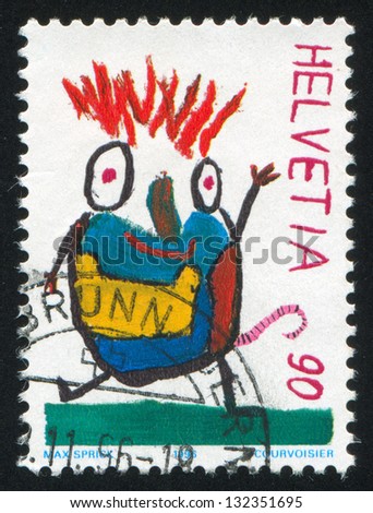 SWITZERLAND - CIRCA 1996: stamp printed by Switzerland, shows Design Competition Winner: Smiling Creature, circa 1996