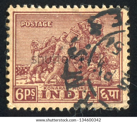 INDIA - CIRCA 1948: stamp printed by India, shows Konarak Horse, circa 1948