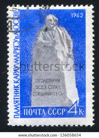 RUSSIA - CIRCA 1962: stamp printed by Russia, shows Karl Marx monument in Moscow, circa 1962