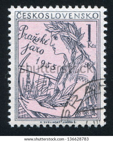 CZECHOSLOVAKIA - CIRCA 1955: stamp printed by Czechoslovakia, shows Music and Spring, circa 1955