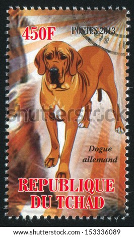 CHAD - CIRCA 2013: stamp printed by Chad, shows dog, dogue allemand, circa 2013