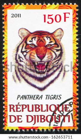 DJIBOUTI - CIRCA 2011: stamp printed by Djibouti, shows Tiger, circa 2011