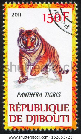 DJIBOUTI - CIRCA 2011: stamp printed by Djibouti, shows Tiger, circa 2011
