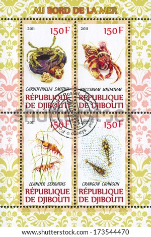 DJIBOUTI - CIRCA 2011: stamp printed by Djibouti, shows ocean animals, circa 2011