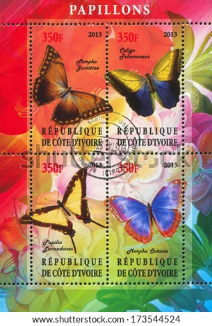 IVORY COAST - CIRCA 2013: stamp printed by Ivory Coast, shows Butterfly, circa 2013