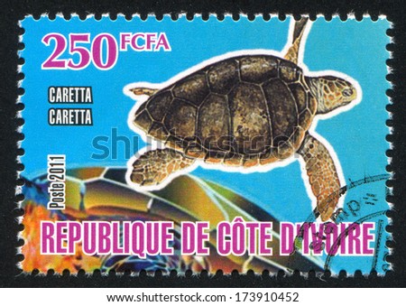 IVORY COAST - CIRCA 2011: stamp printed by Ivory Coast, shows sea turtle, circa 2011