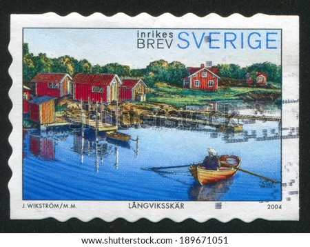 SWEDEN - CIRCA 2004: stamp printed by Sweden, shows Rowboat, houses, Langviksskar, circa 2004