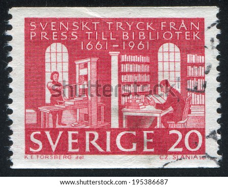 SWEDEN - CIRCA 1961: stamp printed by Sweden, shows Printer and Student in Library, circa 1961