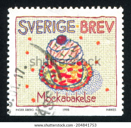 SWEDEN - CIRCA 1998: stamp printed by Sweden, shows Mocha cake, circa 1998