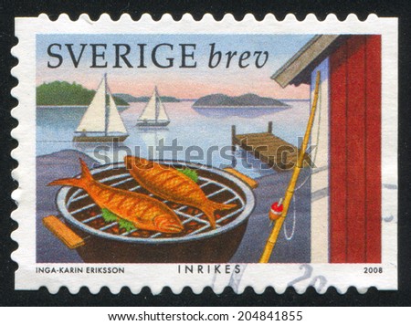 SWEDEN - CIRCA 2008: stamp printed by Sweden, shows Food served outdoors, circa 2008