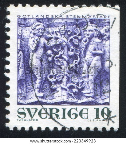 SWEDEN - CIRCA 1971: stamp printed by Sweden, shows Adam and Eve in Gammelgarn church, circa 1971