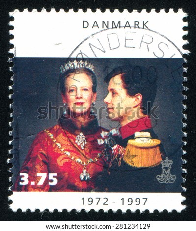 DENMARK - CIRCA 1997: stamp printed by Denmark, shows Queen Margrethe With Crown Prince Frederik, circa 1997
