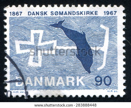 DENMARK - CIRCA 1967: stamp printed by Denmark, shows Cross-anchor and Porpoise, circa 1967