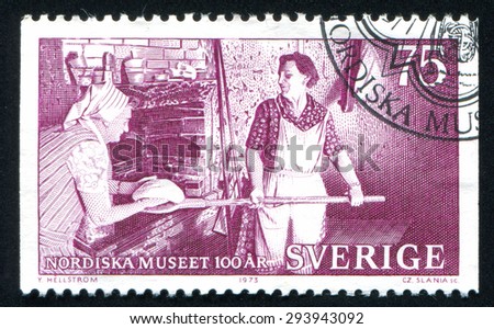 SWEDEN - CIRCA 1973: stamp printed by Sweden, shows Women baking bread, circa 1973
