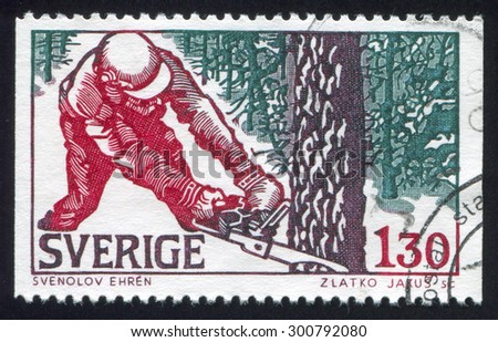 SWEDEN - CIRCA 1979: stamp printed by Sweden, shows Woodcutter, Winter, circa 1979