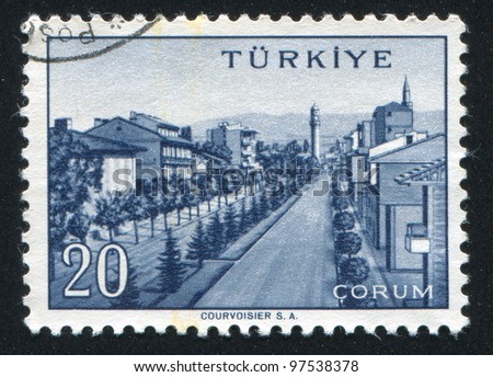TURKEY - CIRCA 1959: stamp printed by Turkey, shows Turkish city, Corum, circa 1959.