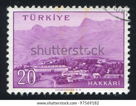 TURKEY - CIRCA 1959: stamp printed by Turkey, shows Turkish city, Hakkari, circa 1959.