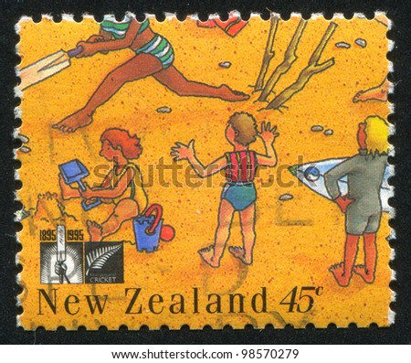 NEW ZEALAND - CIRCA 1995: stamp printed by New Zealand, shows People Playing on the Beach, circa 1995
