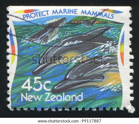 NEW ZEALAND - CIRCA 1995: stamp printed by New Zealand, shows Environmental protection, marine mammals, dolphins, circa 1995