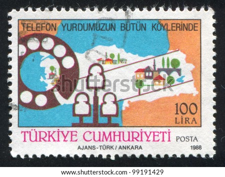 TURKEY- CIRCA 1988: stamp printed by Turkey, shows telephone system, circa 1988