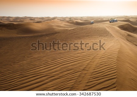 Uae Dubai 2015 november 14 Jeep safari on the Dubai desert before sunset