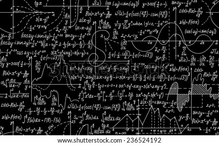Mathematical vector seamless pattern with plots, formulas and calculations. You can use any color of background
