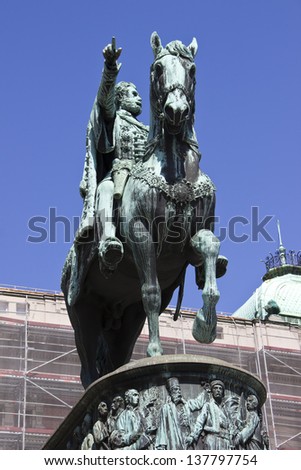 Monument of the Duke Mihailo Obrenovic on the horse in Belgrade