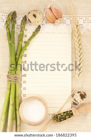 Note paper and food ingredients background