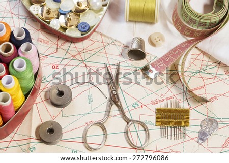 Sewing items on a sewing pattern