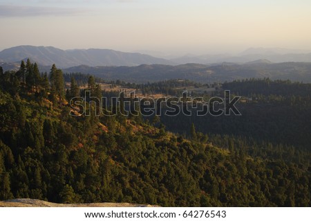 View of drive west of Kings Canyon National Park and Sequoia National Forest, California.