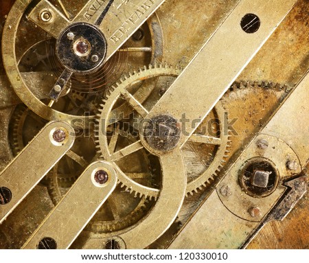 close view of old watch mechanism