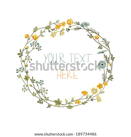 Vector floral frame with yellow and blue flowers