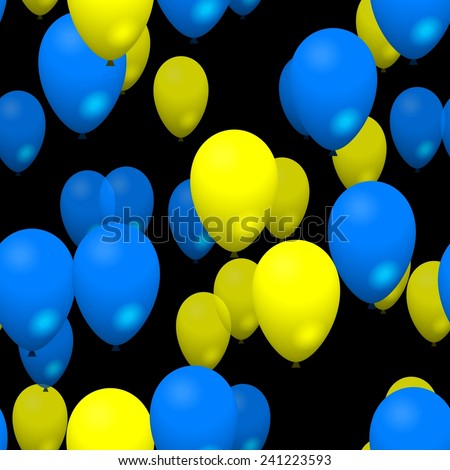 Blue yellow party balloons seamless pattern on black background