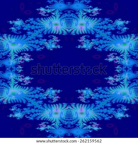 Decorative blue fractal pattern with fantasy flower wreath shape