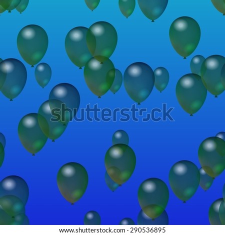 Green translucent party air balloons on blue gradient background digitally rendered pattern