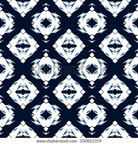 Abstract seamless retro tiles blue white pattern