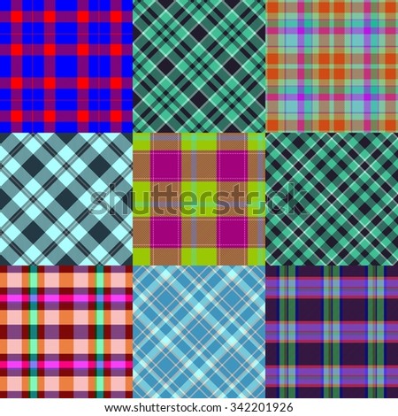 Abstract patchwork pattern composed of checked and diagonally crossover striped fabrics