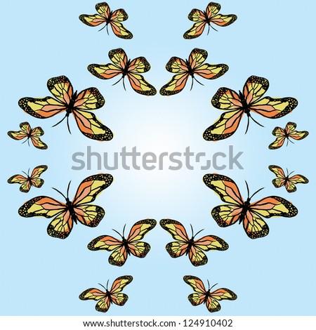 Butterflies pattern on pink and blue background. Suitable for backgrounds, posters, postcards, frames, etc.