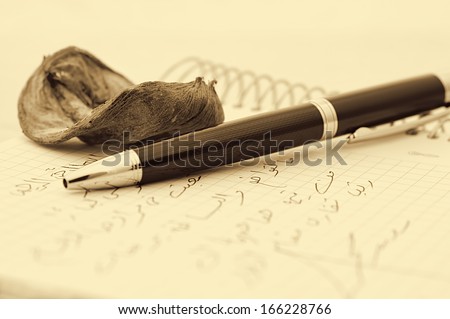 pen,pink, and letter with sepia toned