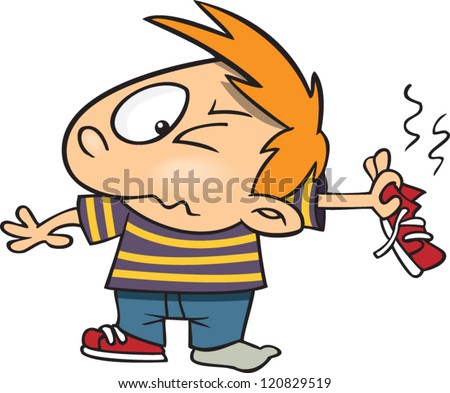 Cartoon Boy With Stinky Smelly Shoes And Socks Stock Vector 