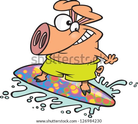 Vector illustration of pig surfing on surf board