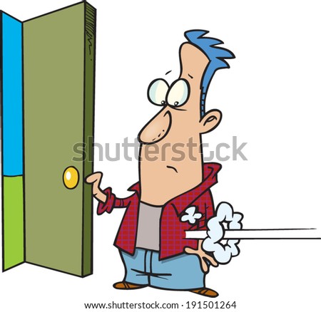 Cartoon Man Holding Open A Door Stock Vector Illustration 191501264 