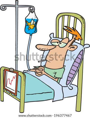 cartoon man in a hospital bed - Stock Image - Everypixel