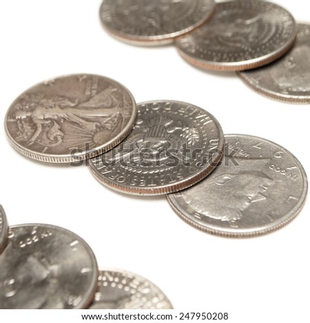 Money, American Coins, Silver Dollars and Half Dollars
