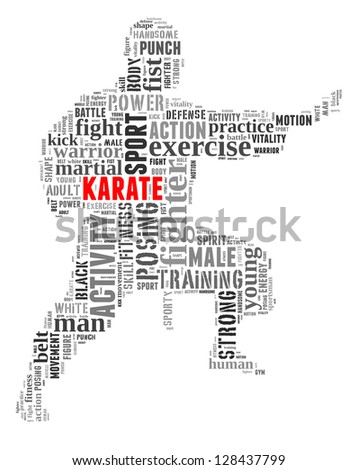 Karate info-text graphic and arrangement concept on white background (word cloud)