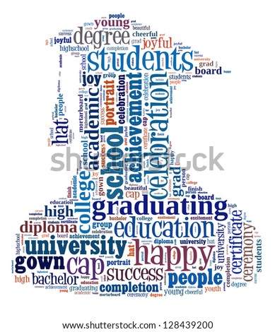 Graduate info-colorful text graphic and arrangement concept on white background (word cloud)
